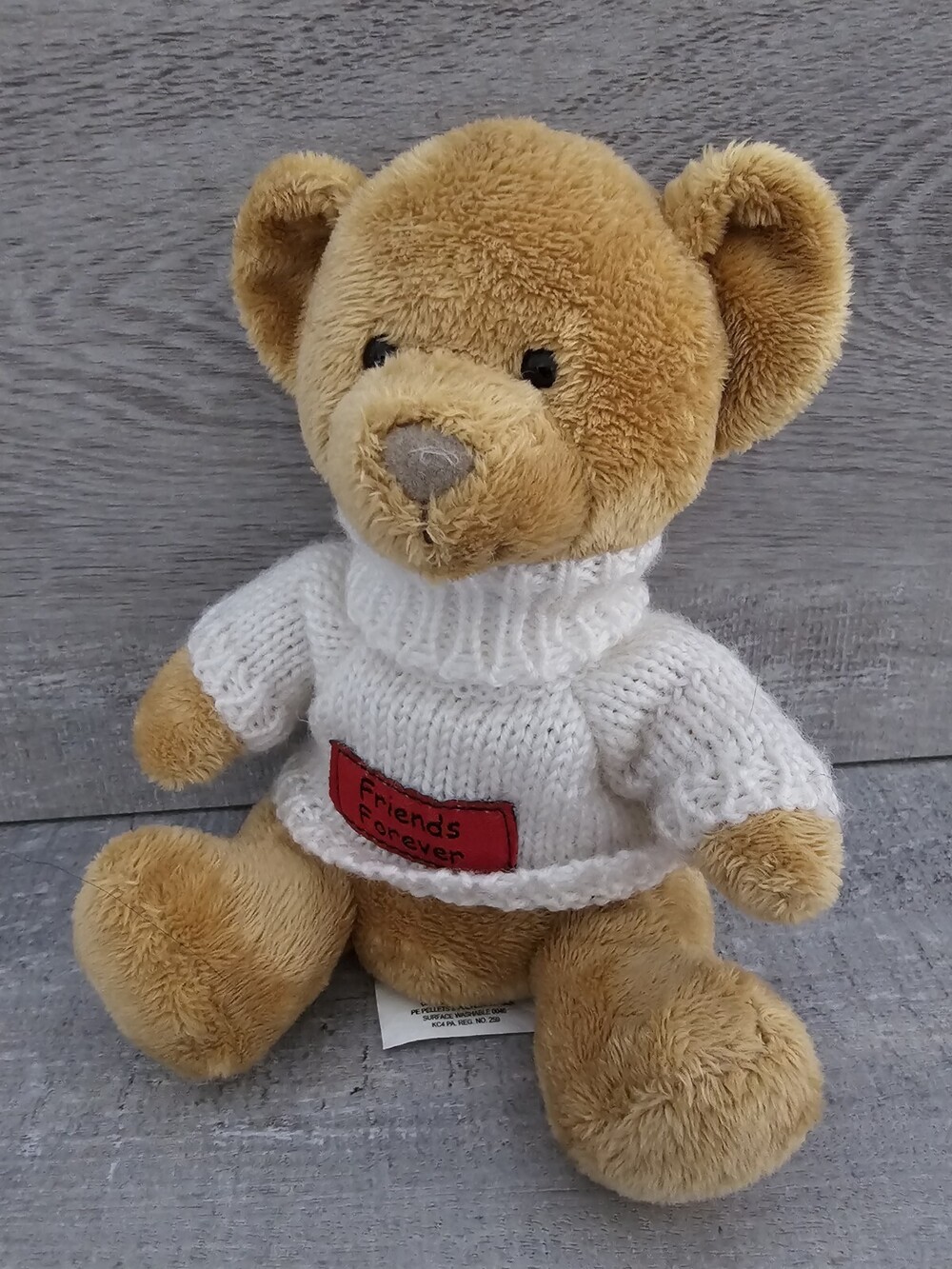 Russ Berrie Plush Bear with White Sweater 'Friends Forever' Retired 6"